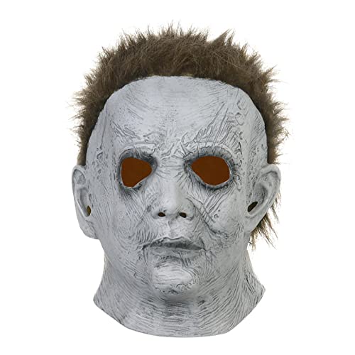 Pomrone Maske Latex Horror Cosplay Kostü Masken Halloween Scary Cosplay Requisiten Horror White Face Vollkopfmaske Mit Haaren Für Karneval & Halloween Maskerade von Pomrone