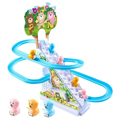 Elektrischer Bär Treppensteigen Spielzeug, Elektrisch Bär Rutsche Spielset, Klettertreppe Spielzeug mit Rutsche, Geschenk für Kleinkinder Kinder Junge Mädchen von Pomurom