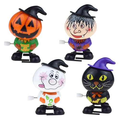 Halloween-Spielzeug für Kinder | 4 Stück kreative niedliche Uhrwerk-Laufspielzeuge - Mini-Halloween-Aufziehspielzeug, kleines Halloween-Uhrwerkspiel, multifunktionales Handaufziehspielzeug für von Pomurom