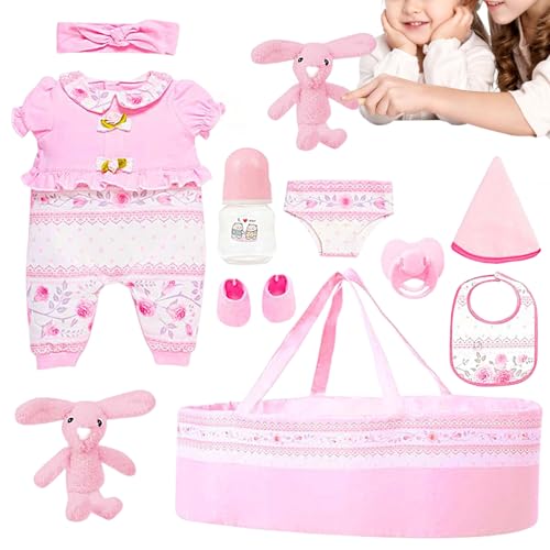 Pomurom Reborn Baby Puppen Zubehör Set | Mädchen Reborn Puppe Flasche Schnuller Kleidung Set,Für 45 cm Puppe, Realistisches Spielbettchen für Kinderzimmer Haus Kindergarten Geburtstag Kindertag von Pomurom