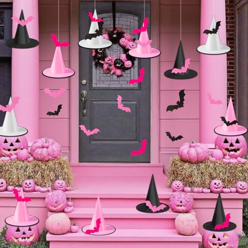 Pone pimiento 64 rosa Fledermaus-Wandaufkleber und 24 Stück Halloween-Hexenhut-Dekorationen für drinnen und draußen, rosa Party-Dekorationen, Pastell-Dekor, Wanddekoration Pone pimiento 64 rosa Fledermaus-Wandaufkleber und 24 Stück Halloween-Hexenhut-Dekorationen für drinnen und draußen, rosa Party-Dekorationen, Pastell-Dekor, Wanddekoration von Pone pimiento