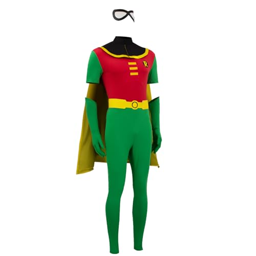 Pongking Robin-Kostüm, Overall, Erwachsene, Superhelden-Teamleiter, Halloween, Cosplay, Body, Umhang, Handschuhe, Gürtel mit Augenmaske, Grün , XX-Large von Pongking