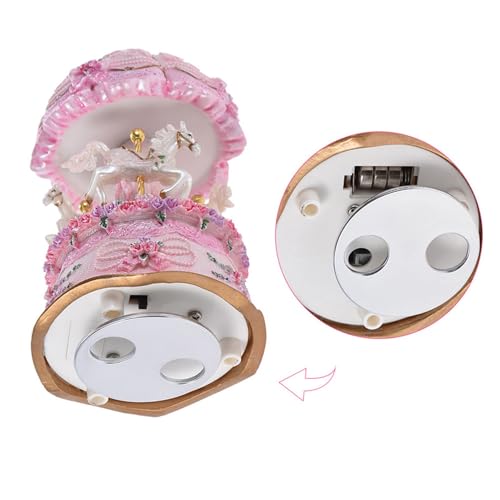 Karousel Music Box, Luxus Dream 3-Pferde Rotierendes Karussell Merry-Go-Round Windup Music Carousel mit Farbenfrohen Farbwechsel LED für Home Hochzeits Geburt (PINK) von Pongnas