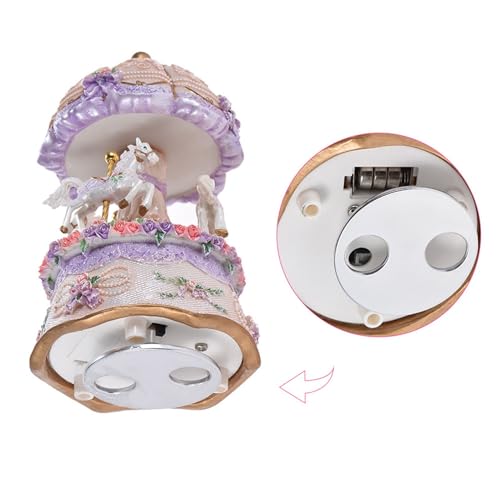 Karousel Music Box, Luxus Dream 3-Pferde Rotierendes Karussell Merry-Go-Round Windup Music Carousel mit Farbenfrohen Farbwechsel LED für Home Hochzeits Geburt (Purple) von Pongnas