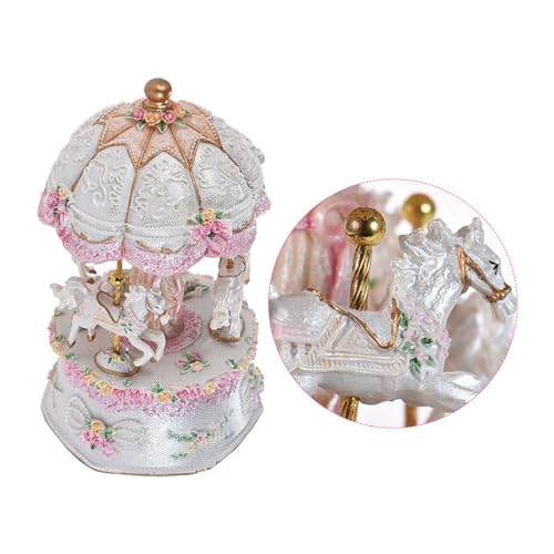 Karousel Music Box, Luxus Dream 3-Pferde Rotierendes Karussell Merry-Go-Round Windup Music Carousel mit Farbenfrohen Farbwechsel LED für Home Hochzeits Geburt (White) von Pongnas