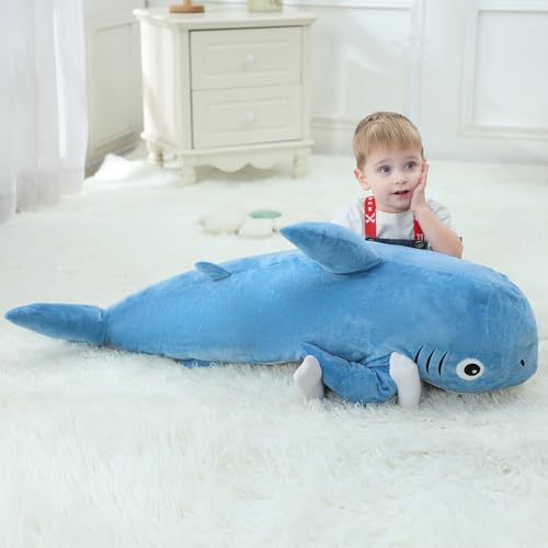 Ponjauk 80cm Große Gefüllte Hai Plüschtier, Große Hai Kuscheltier Spielzeug XXL Körper Kissen Gewichtet Tiere Haie Kuschelig Weihnachten Geburtstag Geschenke für Kinder von Ponjauk