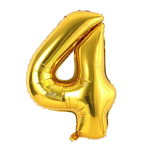 Ponmoo 100cm Zahlen Luftballon 4 Golden 42-Zoll, 4 Jahre Riesige Folienballon Zahl Geburtstagsdeko, Deko Geburtstag Folienluftballons Birthday Helium Zahlenballon Luftballon 4. Geburtstag von Ponmoo