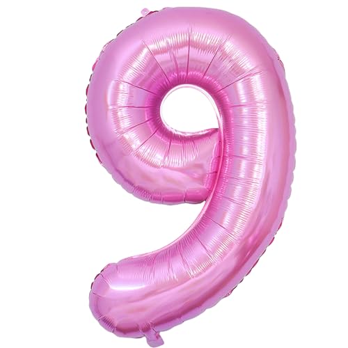 Ponmoo 100cm Zahlen Luftballon 9 Rosa 42-Zoll, Riesige Folienballon Zahl Geburtstagsdeko, Deko Geburtstag Folienluftballons Birthday Helium Zahlenballon Luftballon 9. Geburtstag von Ponmoo