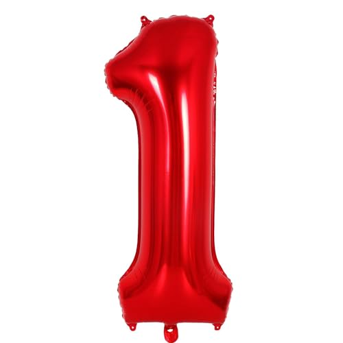 Ponmoo 40 Zoll Foil Luftballon Zahl 1 Rot (101cm), Aufblasbares Helium oder Luft, Riesige Folienballons Nummer 0-9, Große Ballons für Hochzeitstag und Geburtstagsparty Ballon Dekoration von Ponmoo