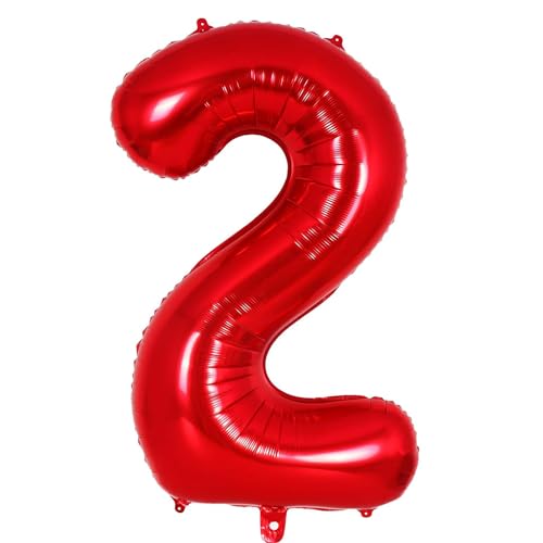Ponmoo 40 Zoll Foil Luftballon Zahl 2 Rot (101cm), Aufblasbares Helium oder Luft, Riesige Folienballons Nummer 0-9, Große Ballons für Hochzeitstag und Geburtstagsparty Ballon Dekoration von Ponmoo