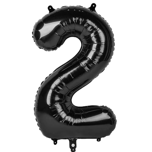 Ponmoo 40 Zoll Foil Luftballon Zahl 2 Schwarz (101cm), Aufblasbares Helium oder Luft, Riesige Folienballons Nummer 0-9, Große Ballons für Hochzeitstag und Geburtstagsparty Ballon Dekoration von Ponmoo