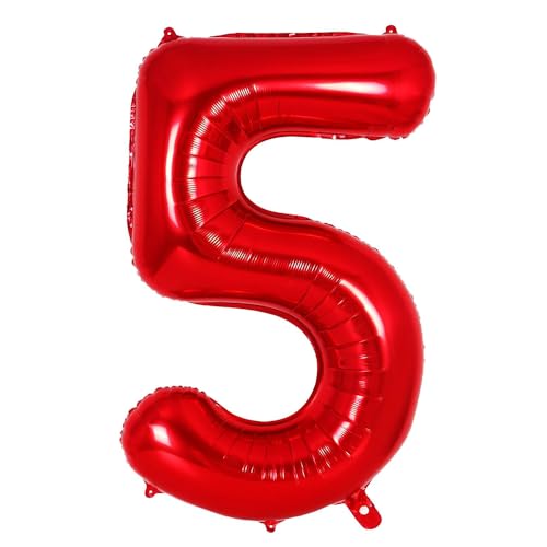 Ponmoo 40 Zoll Foil Luftballon Zahl 5 Rot (101cm), Aufblasbares Helium oder Luft, Riesige Folienballons Nummer 0-9, Große Ballons für Hochzeitstag und Geburtstagsparty Ballon Dekoration von Ponmoo