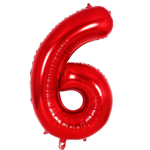 Ponmoo 40 Zoll Foil Luftballon Zahl 6 Rot (101cm), Aufblasbares Helium oder Luft, Riesige Folienballons Nummer 0-9, Große Ballons für Hochzeitstag und Geburtstagsparty Ballon Dekoration von Ponmoo