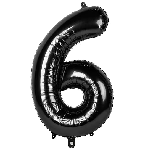 Ponmoo 40 Zoll Foil Luftballon Zahl 6 Schwarz (101cm), Aufblasbares Helium oder Luft, Riesige Folienballons Nummer 0-9, Große Ballons für Hochzeitstag und Geburtstagsparty Ballon Dekoration von Ponmoo