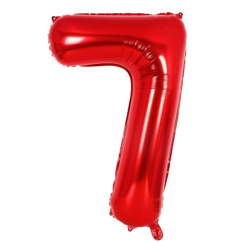 Ponmoo 40 Zoll Foil Luftballon Zahl 7 Rot (101cm), Aufblasbares Helium oder Luft, Riesige Folienballons Nummer 0-9, Große Ballons für Hochzeitstag und Geburtstagsparty Ballon Dekoration von Ponmoo