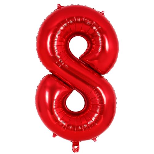 Ponmoo 40 Zoll Foil Luftballon Zahl 8 Rot (101cm), Aufblasbares Helium oder Luft, Riesige Folienballons Nummer 0-9, Große Ballons für Hochzeitstag und Geburtstagsparty Ballon Dekoration von Ponmoo