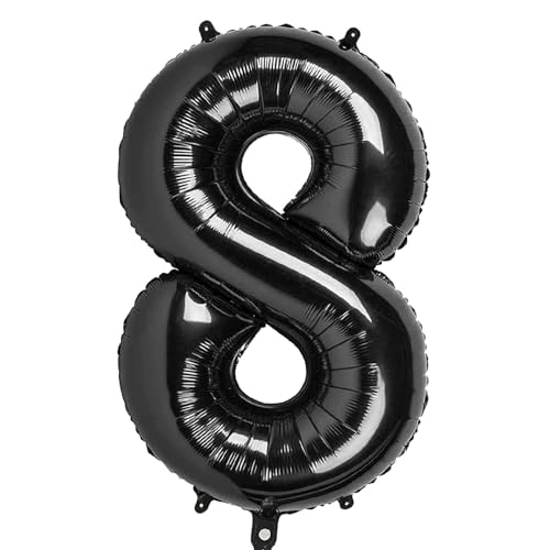 Ponmoo 40 Zoll Foil Luftballon Zahl 8 Schwarz (101cm), Aufblasbares Helium oder Luft, Riesige Folienballons Nummer 0-9, Große Ballons für Hochzeitstag und Geburtstagsparty Ballon Dekoration von Ponmoo
