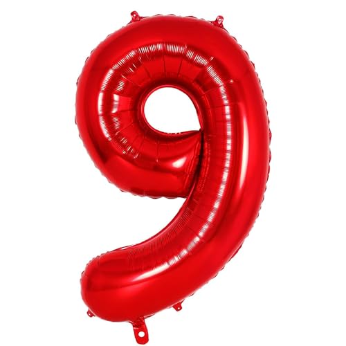 Ponmoo 40 Zoll Foil Luftballon Zahl 9 Rot (101cm), Aufblasbares Helium oder Luft, Riesige Folienballons Nummer 0-9, Große Ballons für Hochzeitstag und Geburtstagsparty Ballon Dekoration von Ponmoo