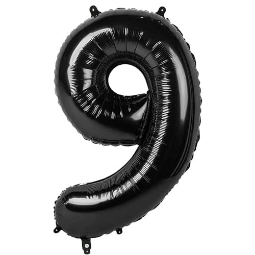 Ponmoo 40 Zoll Foil Luftballon Zahl 9 Schwarz (101cm), Aufblasbares Helium oder Luft, Riesige Folienballons Nummer 0-9, Große Ballons für Hochzeitstag und Geburtstagsparty Ballon Dekoration von Ponmoo