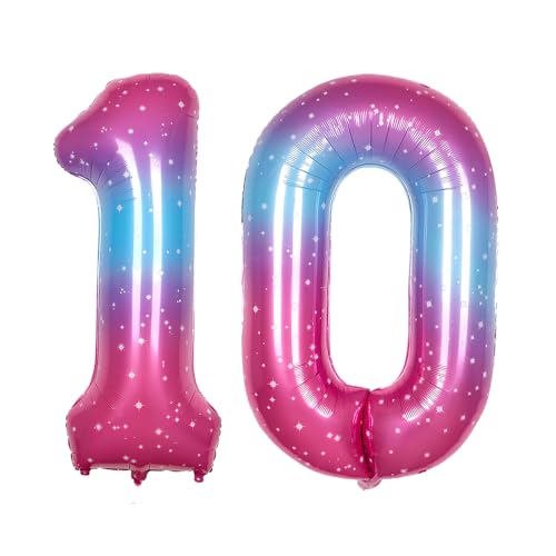 Ponmoo 40 Zoll Foil Luftballon Zahlen 10 Rosa-Blau (101cm), Aufblasbares Helium oder Luft, Riesige Folienballons Nummer 0-100, Große Ballones für Hochzeitstag und Geburtstag Party Dekoration von Ponmoo