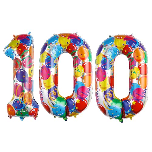Ponmoo 40 Zoll Foil Luftballon Zahlen 100 Mehrfarbig (101cm), Aufblasbares Helium oder Luft, Riesige Folienballons Nummer 0-100, Große Ballones für Hochzeitstag und Geburtstag Party Dekoration von Ponmoo