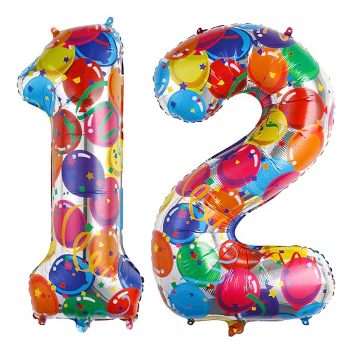 Ponmoo 40 Zoll Foil Luftballon Zahlen 12/21 Mehrfarbig (101cm), Aufblasbares Helium oder Luft, Riesige Folienballons Nummer 0-100, Große Ballones für Hochzeitstag und Geburtstag Party Dekoration von Ponmoo