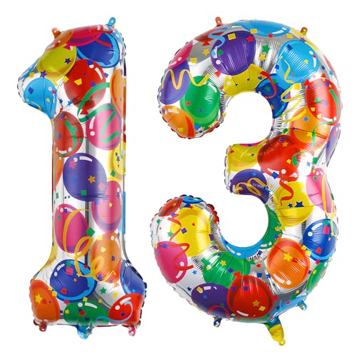 Ponmoo 40 Zoll Foil Luftballon Zahlen 13/31 Mehrfarbig (101cm), Aufblasbares Helium oder Luft, Riesige Folienballons Nummer 0-100, Große Ballones für Hochzeitstag und Geburtstag Party Dekoration von Ponmoo