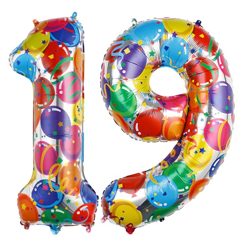 Ponmoo 40 Zoll Foil Luftballon Zahlen 19/91 Mehrfarbig (101cm), Aufblasbares Helium oder Luft, Riesige Folienballons Nummer 0-100, Große Ballones für Hochzeitstag und Geburtstag Party Dekoration von Ponmoo