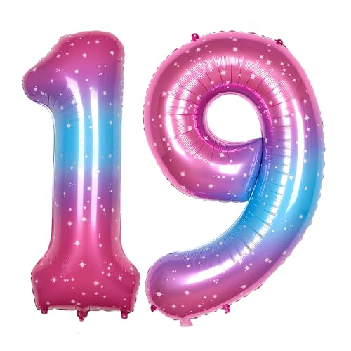 Ponmoo 40 Zoll Foil Luftballon Zahlen 19/91 Rosa-Blau (101cm), Aufblasbares Helium oder Luft, Riesige Folienballons Nummer 0-100, Große Ballones für Hochzeitstag und Geburtstag Party Dekoration von Ponmoo