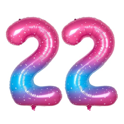 Ponmoo 40 Zoll Foil Luftballon Zahlen 22 Rosa-Blau (101cm), Aufblasbares Helium oder Luft, Riesige Folienballons Nummer 0-100, Große Ballones für Hochzeitstag und Geburtstag Party Dekoration von Ponmoo