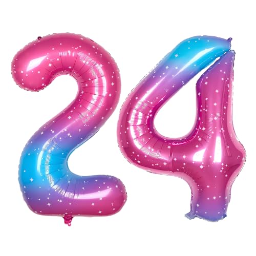 Ponmoo 40 Zoll Foil Luftballon Zahlen 24/42 Rosa-Blau (101cm), Aufblasbares Helium oder Luft, Riesige Folienballons Nummer 0-100, Große Ballones für Hochzeitstag und Geburtstag Party Dekoration von Ponmoo