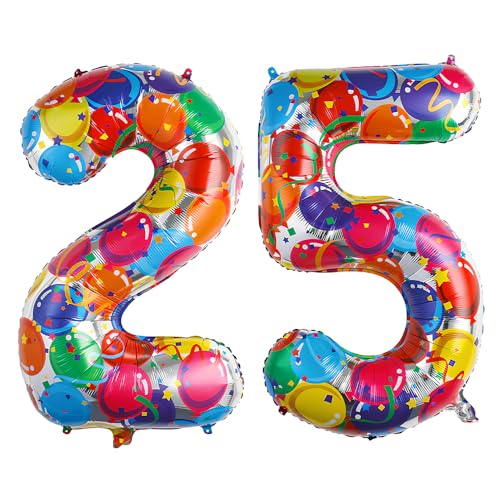 Ponmoo 40 Zoll Foil Luftballon Zahlen 25/52 Mehrfarbig (101cm), Aufblasbares Helium oder Luft, Riesige Folienballons Nummer 0-100, Große Ballones für Hochzeitstag und Geburtstag Party Dekoration von Ponmoo