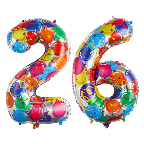 Ponmoo 40 Zoll Foil Luftballon Zahlen 26/62 Mehrfarbig (101cm), Aufblasbares Helium oder Luft, Riesige Folienballons Nummer 0-100, Große Ballones für Hochzeitstag und Geburtstag Party Dekoration von Ponmoo