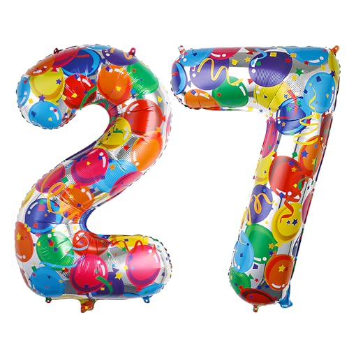 Ponmoo 40 Zoll Foil Luftballon Zahlen 27/72 Mehrfarbig (101cm), Aufblasbares Helium oder Luft, Riesige Folienballons Nummer 0-100, Große Ballones für Hochzeitstag und Geburtstag Party Dekoration von Ponmoo