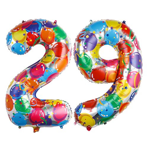 Ponmoo 40 Zoll Foil Luftballon Zahlen 29/92 Mehrfarbig (101cm), Aufblasbares Helium oder Luft, Riesige Folienballons Nummer 0-100, Große Ballones für Hochzeitstag und Geburtstag Party Dekoration von Ponmoo