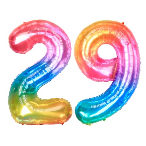 Ponmoo 40 Zoll Foil Luftballon Zahlen 29/92 Neon Regenbogen (101cm), Helium oder Luft, Riesige Folienballons Nummer 0-100, Große Ballons für Hochzeitstag und Geburtstagsparty Ballon Dekoration von Ponmoo