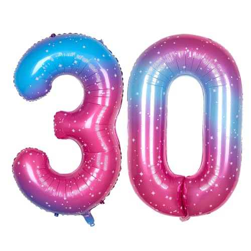 Ponmoo 40 Zoll Foil Luftballon Zahlen 30 Rosa-Blau (101cm), Aufblasbares Helium oder Luft, Riesige Folienballons Nummer 0-100, Große Ballones für Hochzeitstag und Geburtstag Party Dekoration von Ponmoo