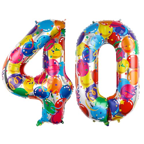 Ponmoo 40 Zoll Foil Luftballon Zahlen 40 Mehrfarbig (101cm), Aufblasbares Helium oder Luft, Riesige Folienballons Nummer 0-100, Große Ballones für Hochzeitstag und Geburtstag Party Dekoration von Ponmoo