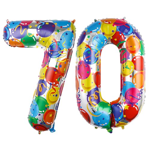Ponmoo 40 Zoll Foil Luftballon Zahlen 70 Mehrfarbig (101cm), Aufblasbares Helium oder Luft, Riesige Folienballons Nummer 0-100, Große Ballones für Hochzeitstag und Geburtstag Party Dekoration von Ponmoo