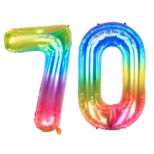Ponmoo 40 Zoll Foil Luftballon Zahlen 70 Neon Regenbogen (101cm), Helium oder Luft, Riesige Folienballons Nummer 0-100, Große Ballons für Hochzeitstag und Geburtstagsparty Ballon Dekoration von Ponmoo