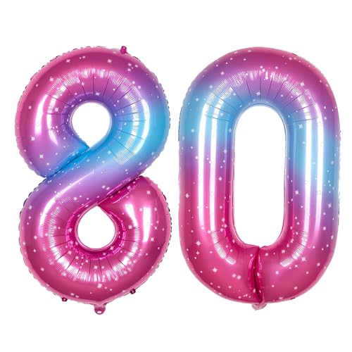 Ponmoo 40 Zoll Foil Luftballon Zahlen 80 Rosa-Blau (101cm), Aufblasbares Helium oder Luft, Riesige Folienballons Nummer 0-100, Große Ballones für Hochzeitstag und Geburtstag Party Dekoration von Ponmoo