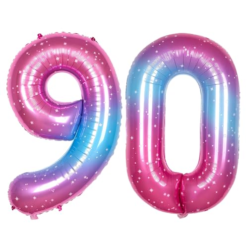 Ponmoo 40 Zoll Foil Luftballon Zahlen 90 Rosa-Blau (101cm), Aufblasbares Helium oder Luft, Riesige Folienballons Nummer 0-100, Große Ballones für Hochzeitstag und Geburtstag Party Dekoration von Ponmoo