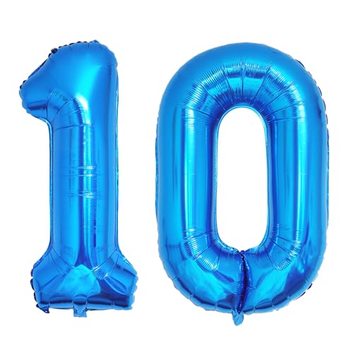 Ponmoo 40 Zoll Foil Luftballons Zahlen 10 Blau (101cm), Aufblasbares Helium oder Luft, Riesige Folienballons Nummer 0-100, Große Ballons für Hochzeitstag und Geburtstagsparty Ballon Dekoration von Ponmoo