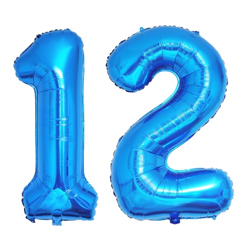 Ponmoo 40 Zoll Foil Luftballons Zahlen 12/21 Blau (101cm), Aufblasbares Helium oder Luft, Riesige Folienballons Nummer 0-100, Große Ballons für Hochzeitstag und Geburtstagsparty Ballon Dekoration von Ponmoo
