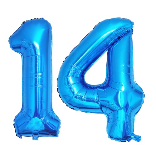 Ponmoo 40 Zoll Foil Luftballons Zahlen 14/41 Blau (101cm), Aufblasbares Helium oder Luft, Riesige Folienballons Nummer 0-100, Große Ballons für Hochzeitstag und Geburtstagsparty Ballon Dekoration von Ponmoo