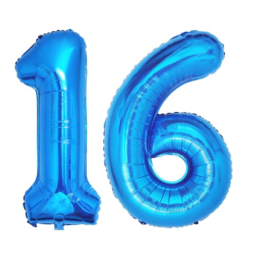 Ponmoo 40 Zoll Foil Luftballons Zahlen 16/61 Blau (101cm), Aufblasbares Helium oder Luft, Riesige Folienballons Nummer 0-100, Große Ballons für Hochzeitstag und Geburtstagsparty Ballon Dekoration von Ponmoo
