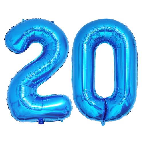 Ponmoo 40 Zoll Foil Luftballons Zahlen 20 Blau (101cm), Aufblasbares Helium oder Luft, Riesige Folienballons Nummer 0-100, Große Ballons für Hochzeitstag und Geburtstagsparty Ballon Dekoration von Ponmoo