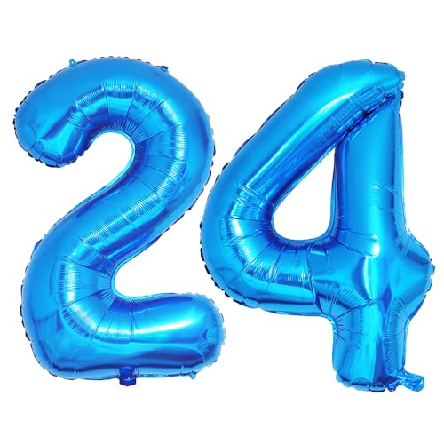 Ponmoo 40 Zoll Foil Luftballons Zahlen 24/42 Blau (101cm), Aufblasbares Helium oder Luft, Riesige Folienballons Nummer 0-100, Große Ballons für Hochzeitstag und Geburtstagsparty Ballon Dekoration von Ponmoo