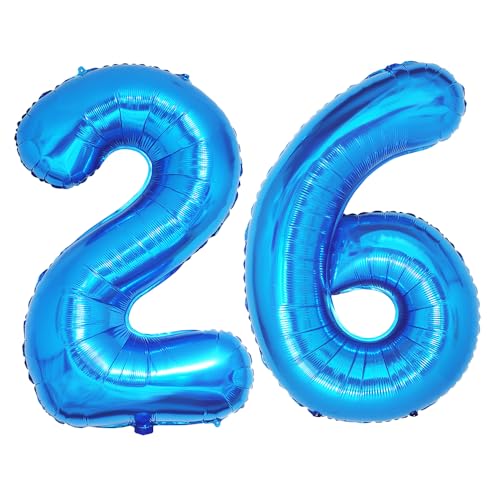 Ponmoo 40 Zoll Foil Luftballons Zahlen 26/62 Blau (101cm), Aufblasbares Helium oder Luft, Riesige Folienballons Nummer 0-100, Große Ballons für Hochzeitstag und Geburtstagsparty Ballon Dekoration von Ponmoo