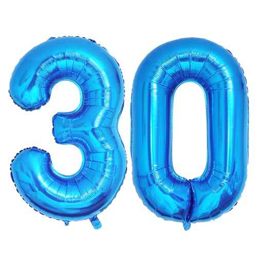 Ponmoo 40 Zoll Foil Luftballons Zahlen 30 Blau (101cm), Aufblasbares Helium oder Luft, Riesige Folienballons Nummer 0-100, Große Ballons für Hochzeitstag und Geburtstagsparty Ballon Dekoration von Ponmoo